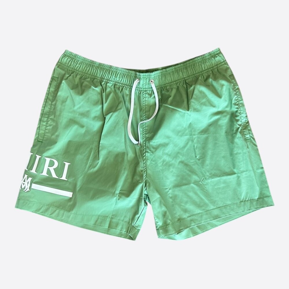 Amiri Green & White MA Bar Logo Swimshorts